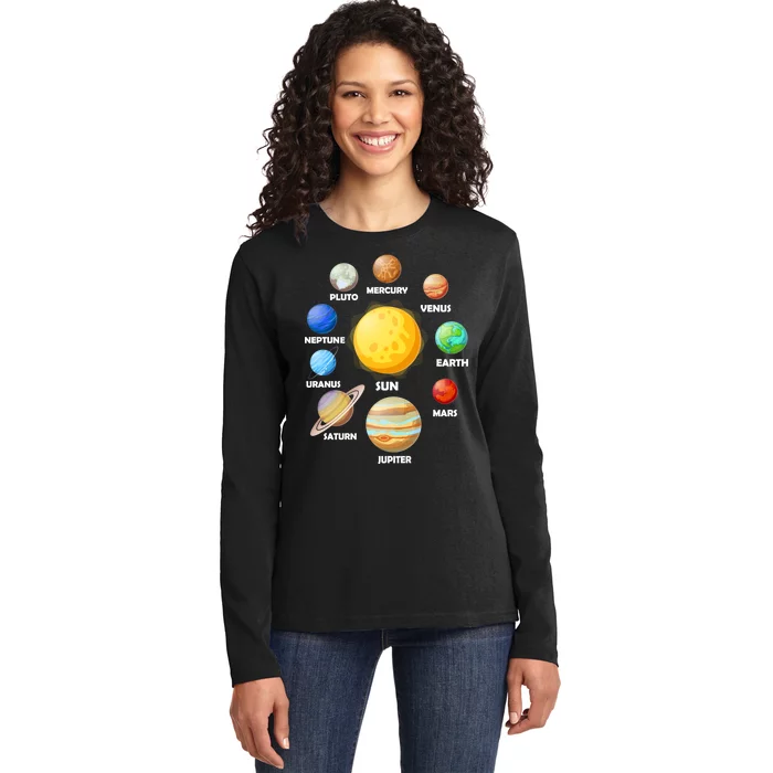 Solar System Planets Sun Mars Ladies Long Sleeve Shirt