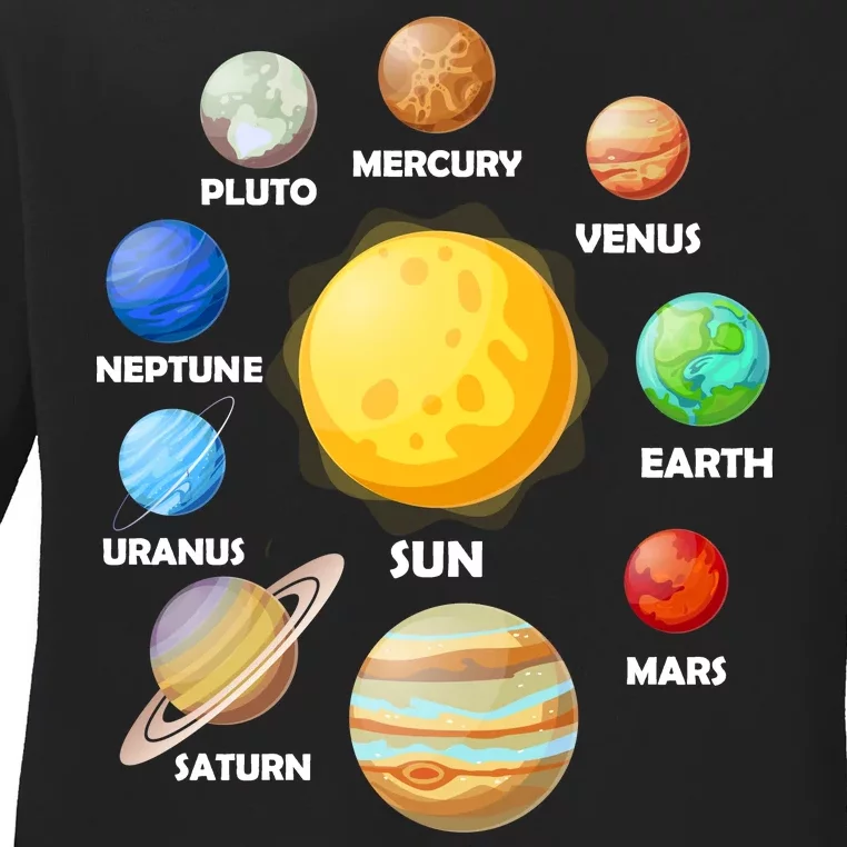 Solar System Planets Sun Mars Ladies Long Sleeve Shirt