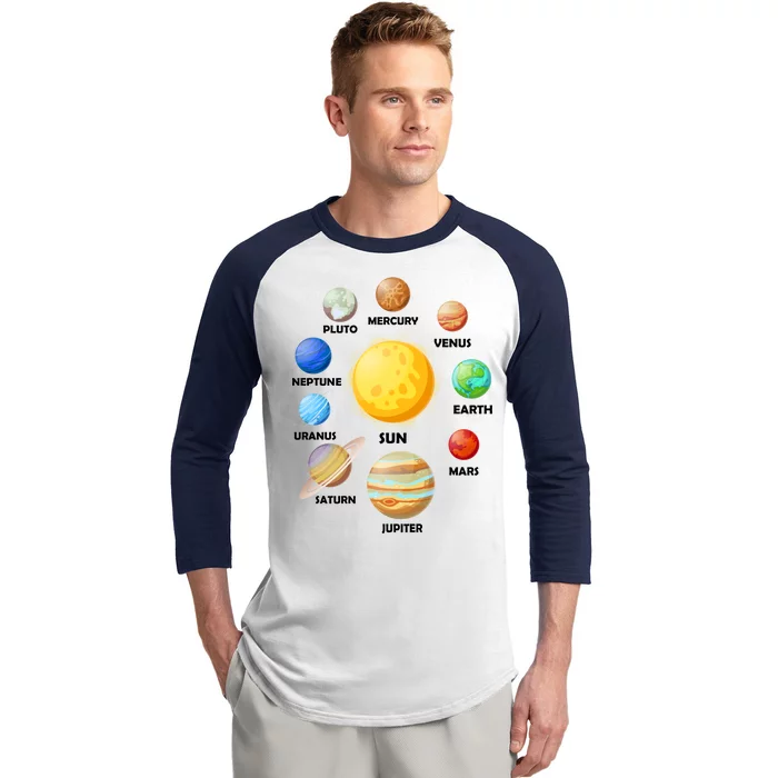 Solar System Planets Sun Mars Baseball Sleeve Shirt