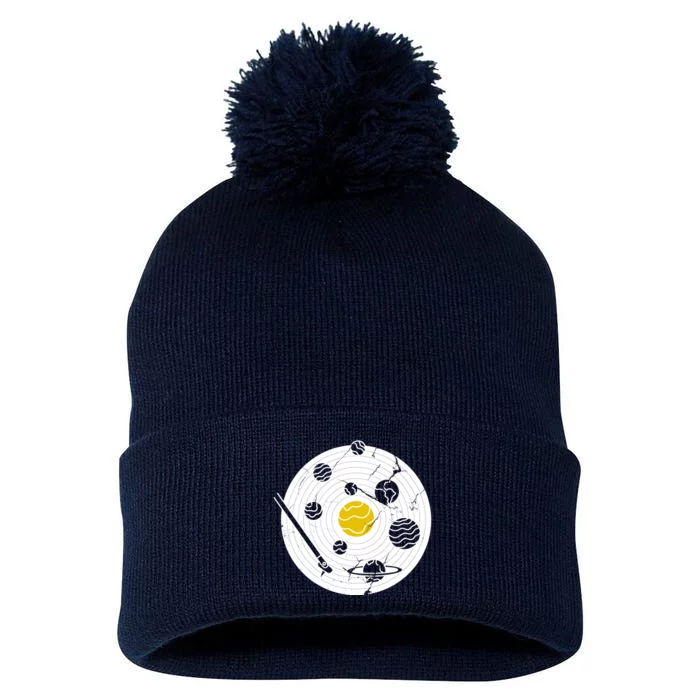 Solar System Vinyl Record Pom Pom 12in Knit Beanie