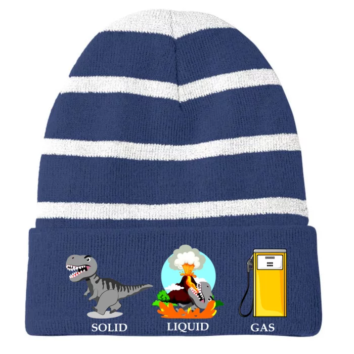 Solid Liquid Gas Dinosaur Striped Beanie with Solid Band