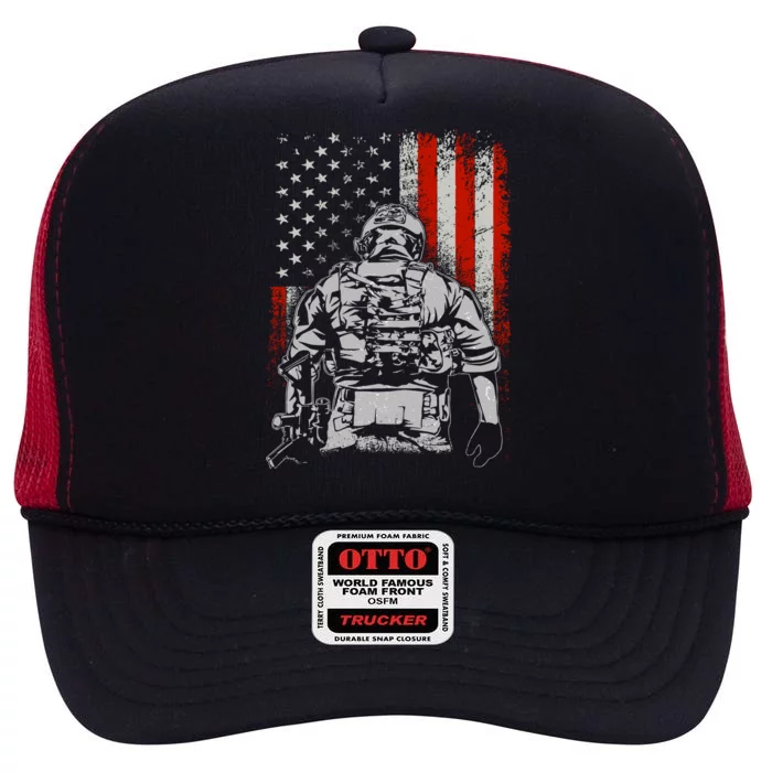 Solider US Flag Support The Troops High Crown Mesh Trucker Hat