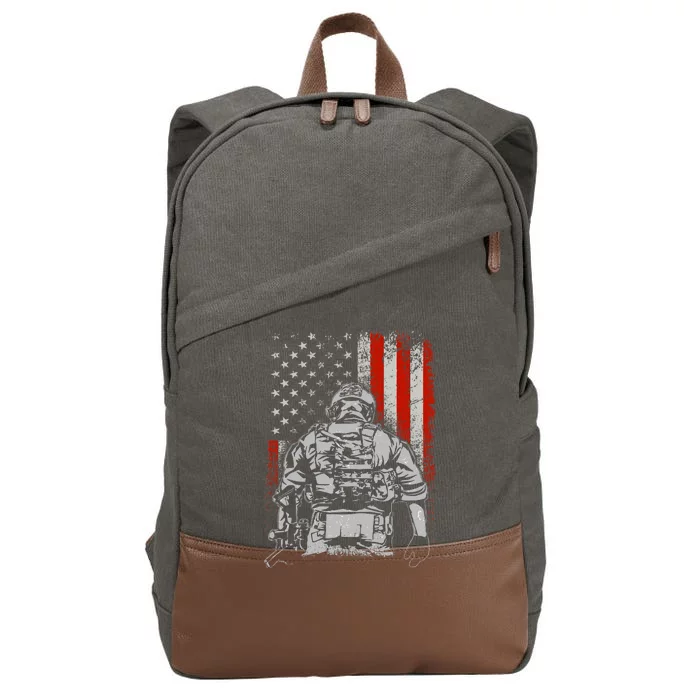 Solider US Flag Support The Troops Cotton Canvas Backpack