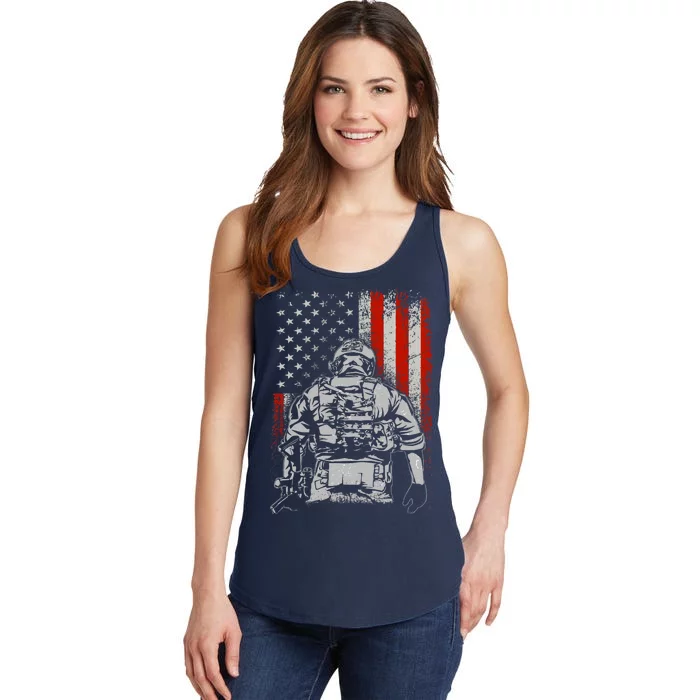 Solider US Flag Support The Troops Ladies Essential Tank