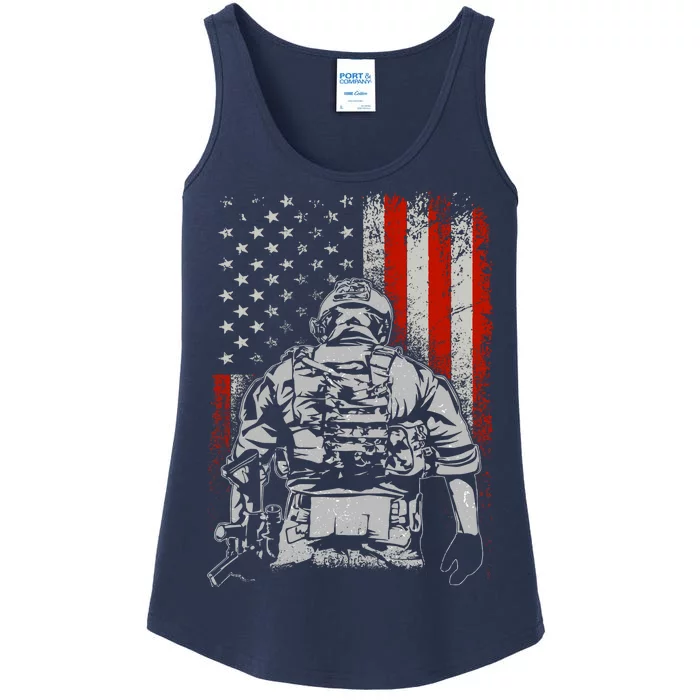 Solider US Flag Support The Troops Ladies Essential Tank