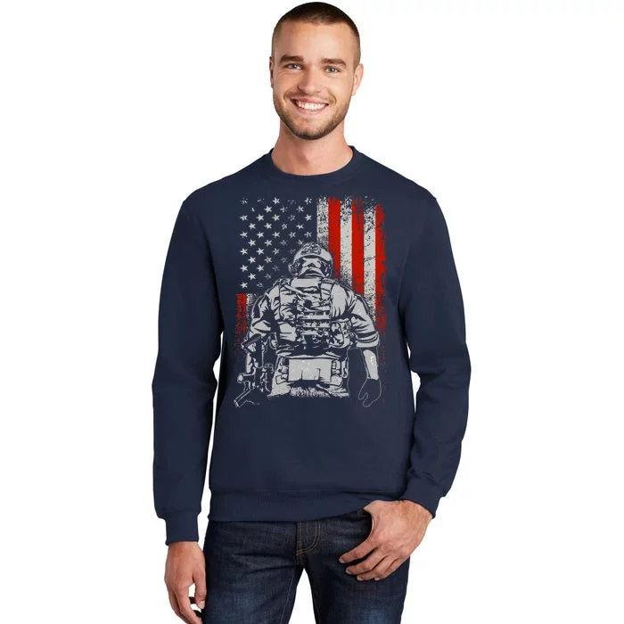 Solider US Flag Support The Troops Tall Sweatshirt