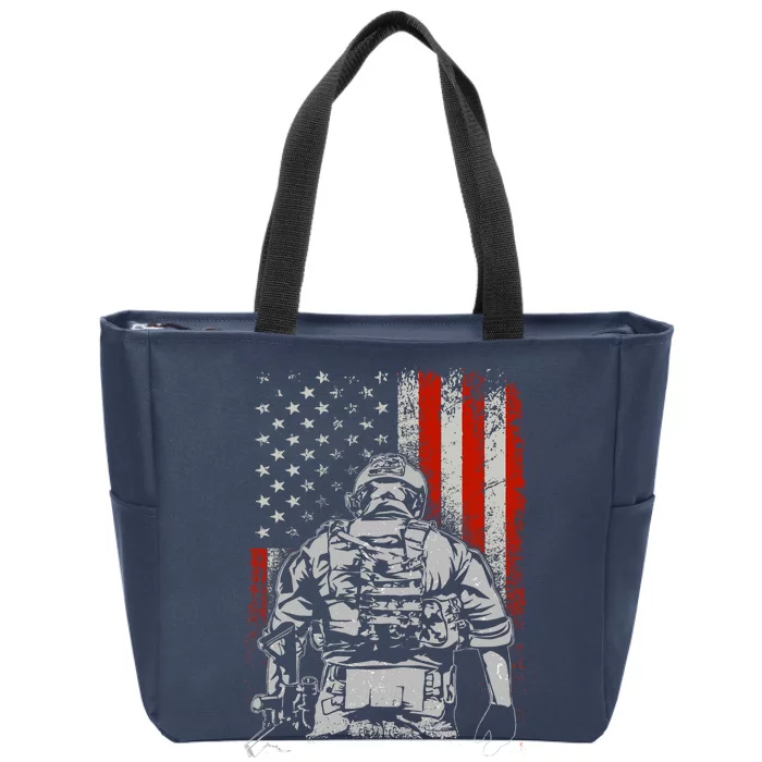 Solider US Flag Support The Troops Zip Tote Bag