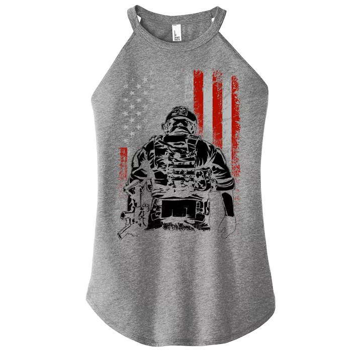 Solider US Flag Support The Troops Women’s Perfect Tri Rocker Tank