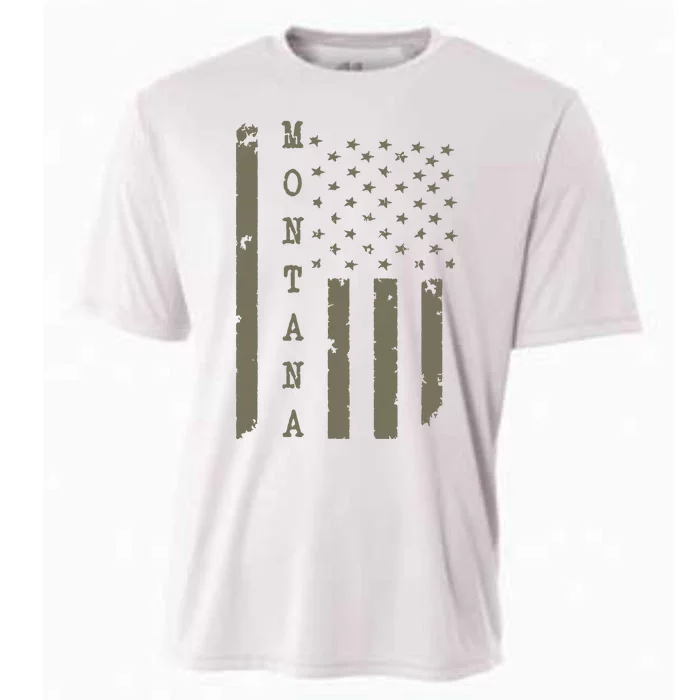 State Of Montana Vintage American Flag Cooling Performance Crew T-Shirt