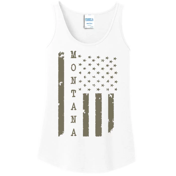 State Of Montana Vintage American Flag Ladies Essential Tank