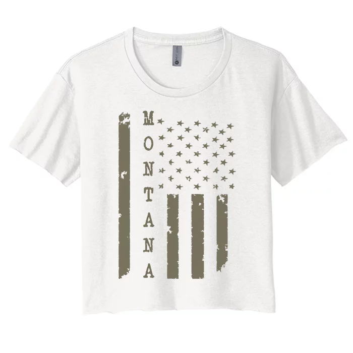 State Of Montana Vintage American Flag Women's Crop Top Tee