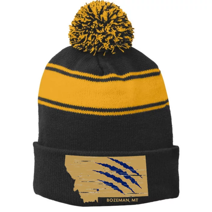 State Of Montana Wild Animal Bobcat Bear Big Cat Scratch Stripe Pom Pom Beanie