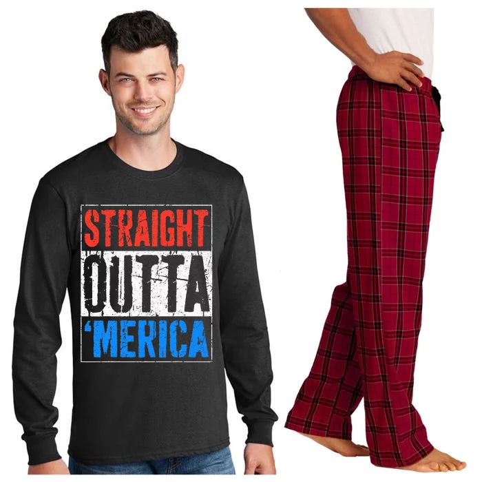 Straight Outta Merica 4th Of July Long Sleeve Pajama Set