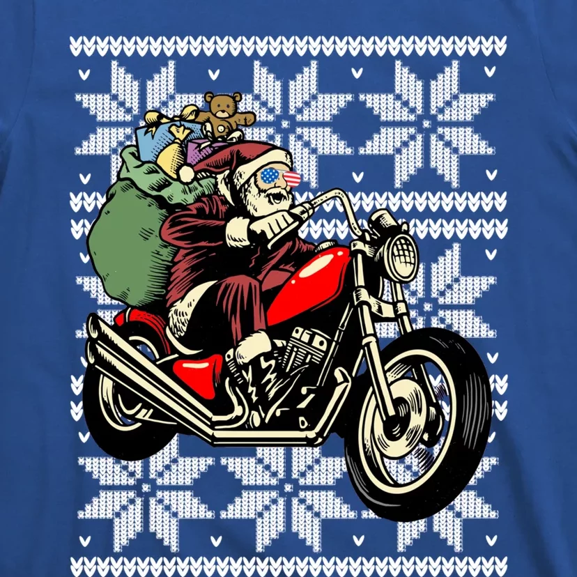 Santa On Motorcycle Funny Ugly Christmas Gift Funny Gift T-Shirt