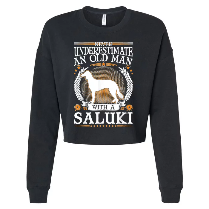 Saluki Old Man Persian Greyhound Saluki Cropped Pullover Crew