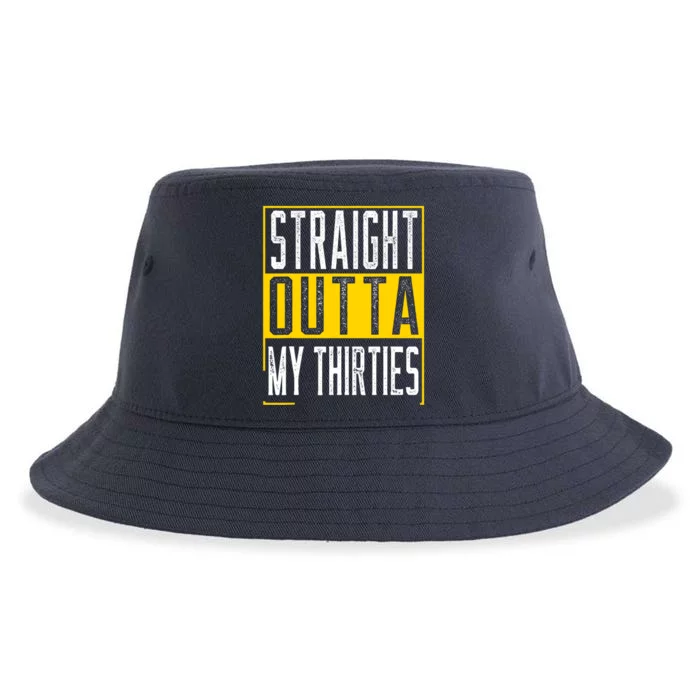 Straight Outta My Thirties Funny 40th Birthday 40 Years Old Sustainable Bucket Hat