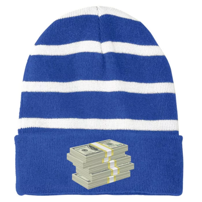 Stack Of Money Dollar Bills Design Great Gift Striped Beanie with Solid Band