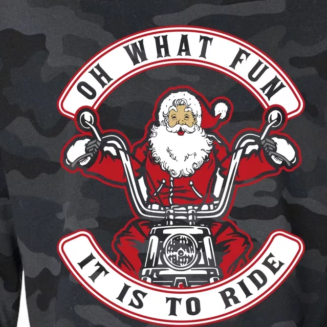 Santa On Motorcycle Funny Christmas Gift Cropped Pullover Crew