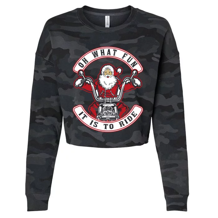 Santa On Motorcycle Funny Christmas Gift Cropped Pullover Crew