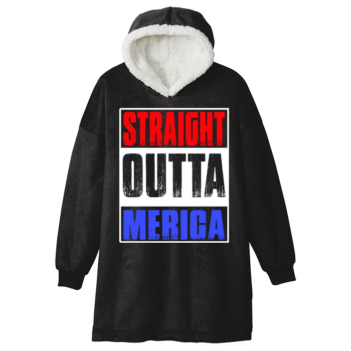 Straight Outta Merica America United States 4th Of July USA Hooded Wearable Blanket