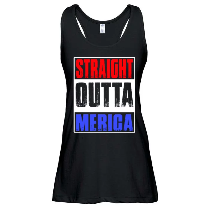 Straight Outta Merica America United States 4th Of July USA Ladies Essential Flowy Tank