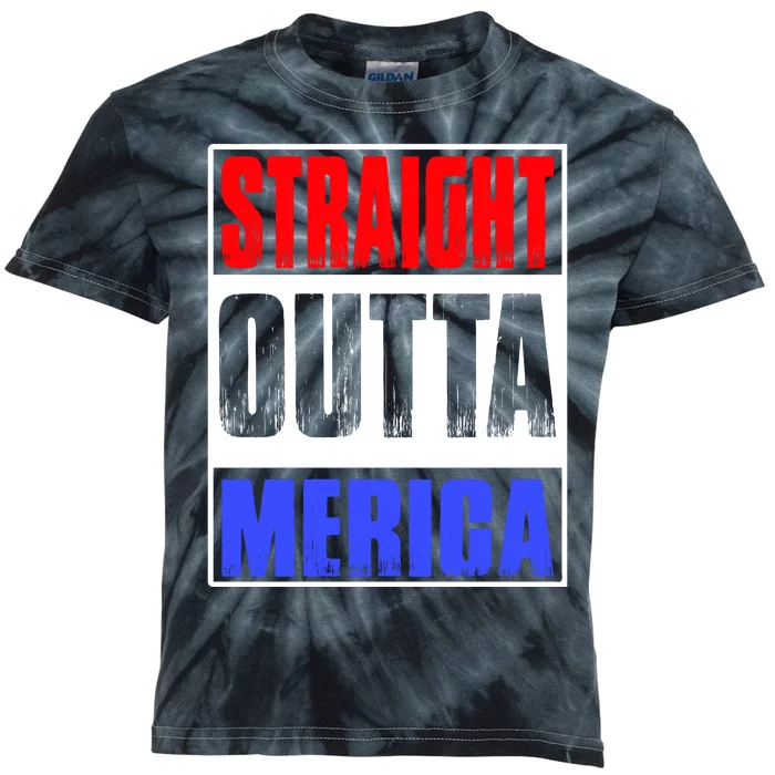 Straight Outta Merica America United States 4th Of July USA Kids Tie-Dye T-Shirt