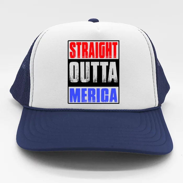 Straight Outta Merica America United States 4th Of July USA Trucker Hat