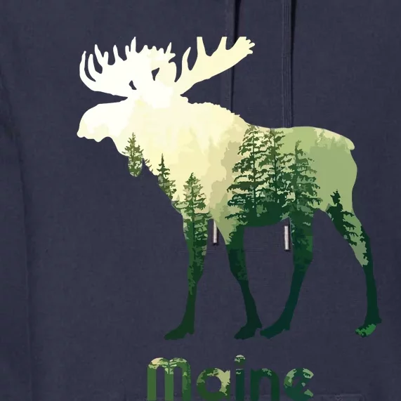 State Of Maine Moose Forest Tree Hunter Wildlife Premium Hoodie