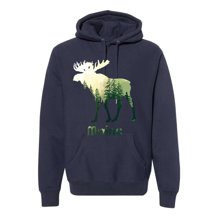 State Of Maine Moose Forest Tree Hunter Wildlife Premium Hoodie