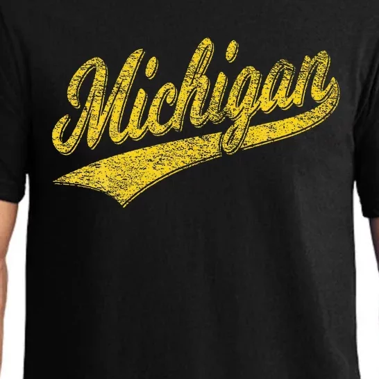 State Of Michigan Varsity Script Classic Sports Jersey Style Pajama Set