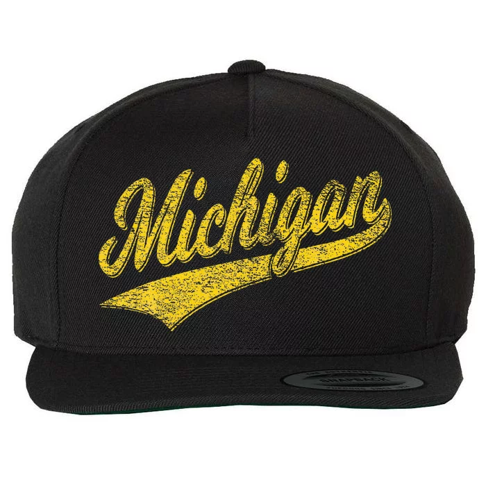 State Of Michigan Varsity Script Classic Sports Jersey Style Wool Snapback Cap