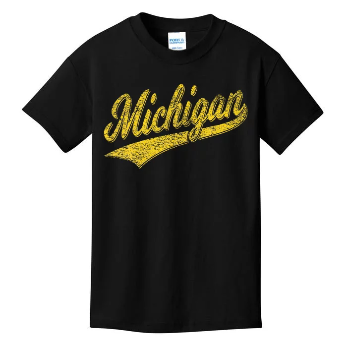 State Of Michigan Varsity Script Classic Sports Jersey Style Kids T-Shirt