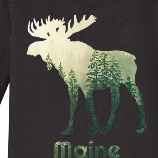 State Of Maine Moose Forest Tree Hunter Wildlife Baby Long Sleeve Bodysuit