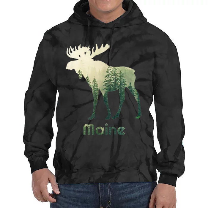 State Of Maine Moose Forest Tree Hunter Wildlife Tie Dye Hoodie