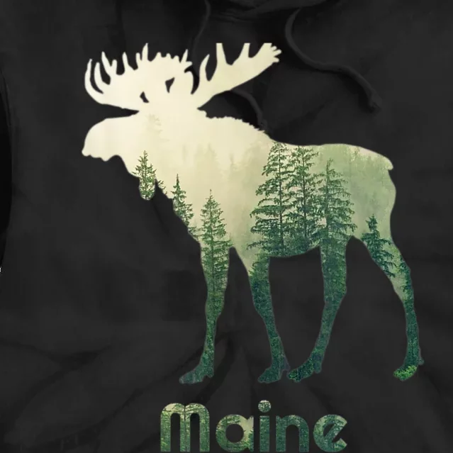 State Of Maine Moose Forest Tree Hunter Wildlife Tie Dye Hoodie