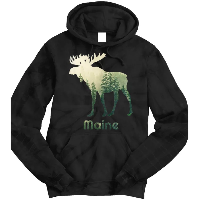 State Of Maine Moose Forest Tree Hunter Wildlife Tie Dye Hoodie