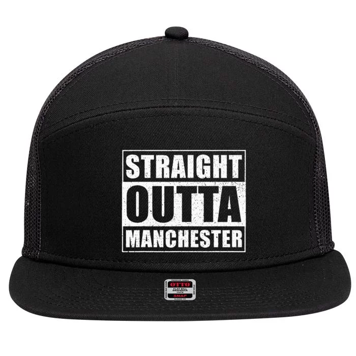 Straight Outta Manchester Uk England City Manchester 7 Panel Mesh Trucker Snapback Hat