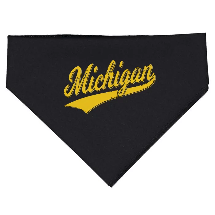 State Of Michigan Varsity Script Classic Sports Jersey Style USA-Made Doggie Bandana