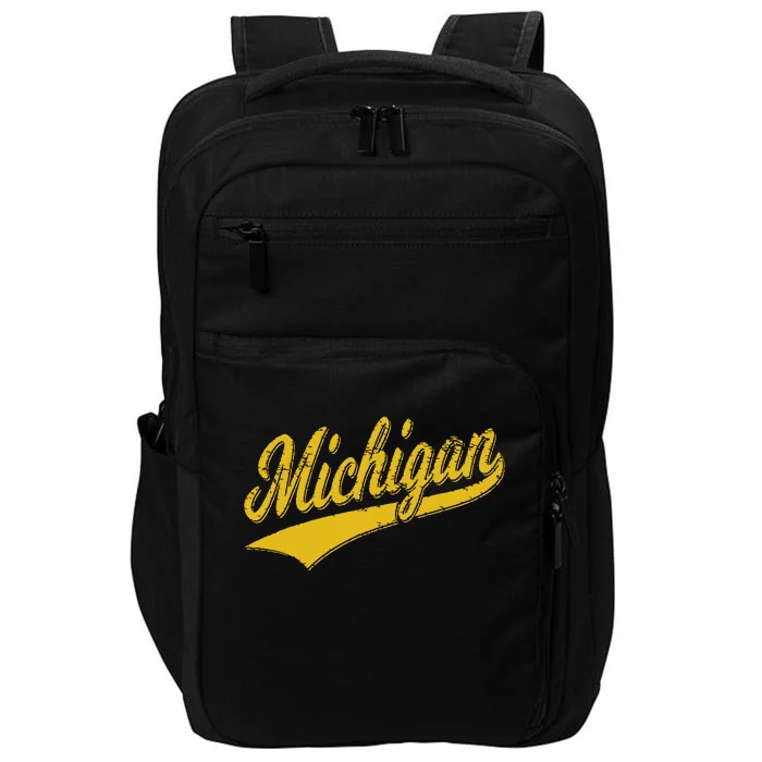 State Of Michigan Varsity Script Classic Sports Jersey Style Impact Tech Backpack