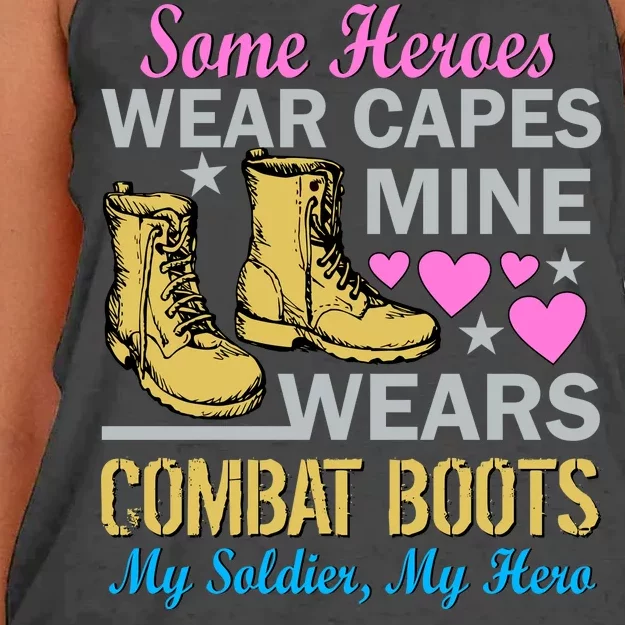 Some Heroes Wear Capes Mine Wears Combat Boots Women's Knotted Racerback Tank