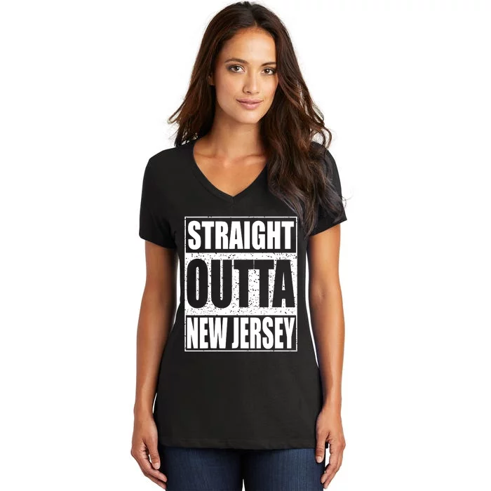 Straight Outta New Jersey Patriotic New Jersey State Women's V-Neck T-Shirt