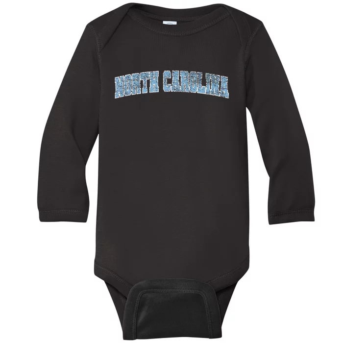 State Of North Carolina Varsity Style Faded Baby Long Sleeve Bodysuit