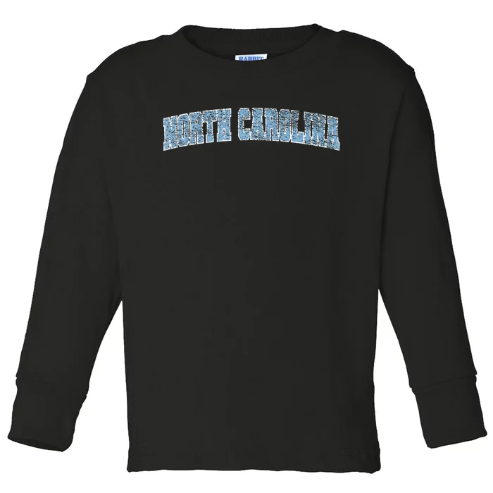 State Of North Carolina Varsity Style Faded Toddler Long Sleeve Shirt