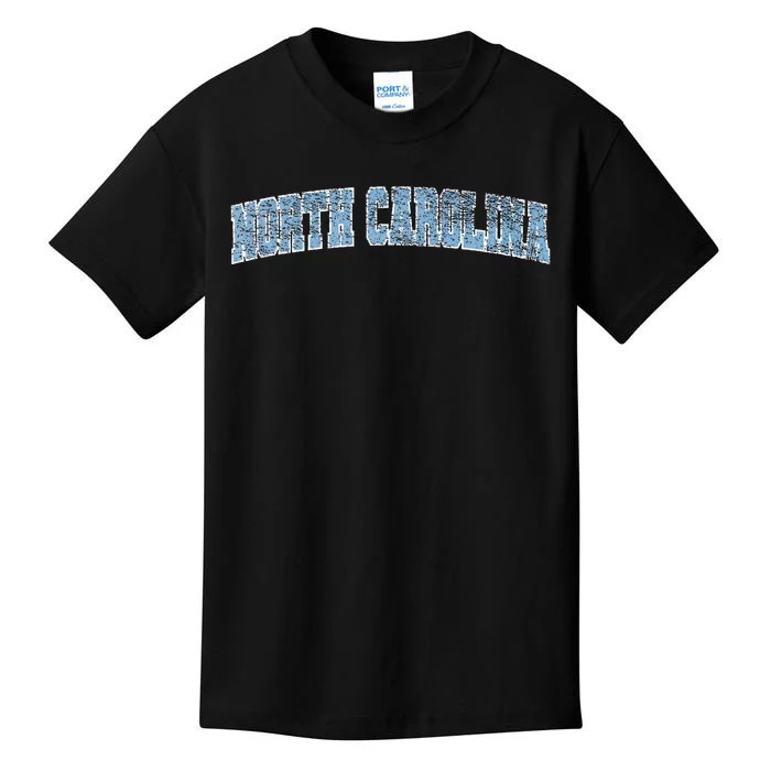 State Of North Carolina Varsity Style Faded Kids T-Shirt