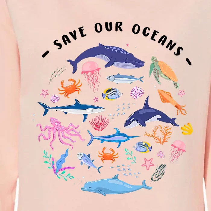 Save Our Oceans Seas, Sea Creatures, Sea Animals Protect Womens California Wash Sweatshirt