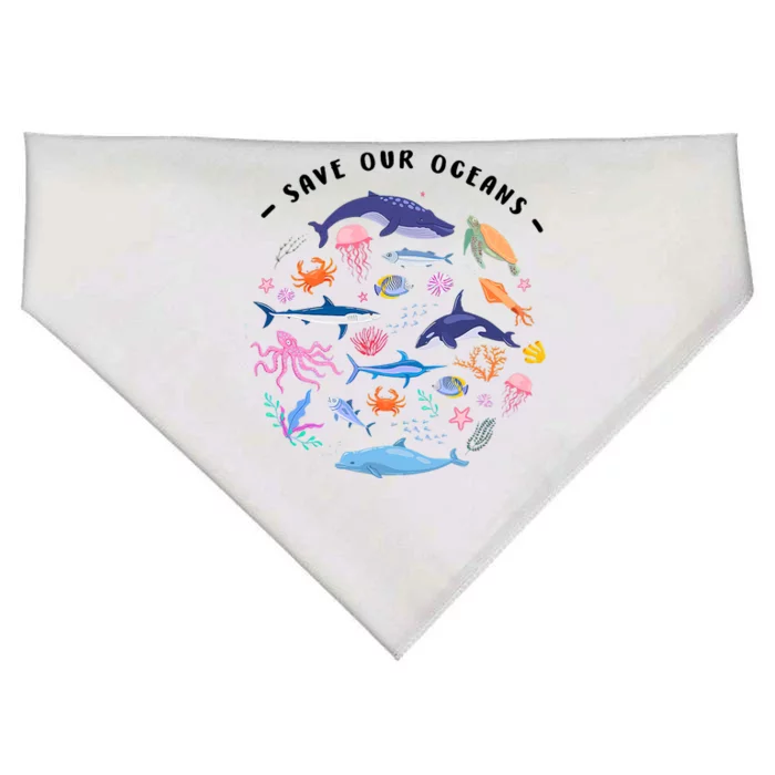 Save Our Oceans Seas, Sea Creatures, Sea Animals Protect USA-Made Doggie Bandana