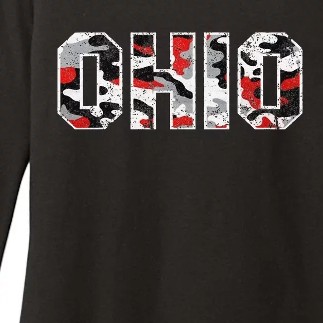 State Of Ohio Ohioan Trendy Distressed Camo Graphic Designs Womens CVC Long Sleeve Shirt