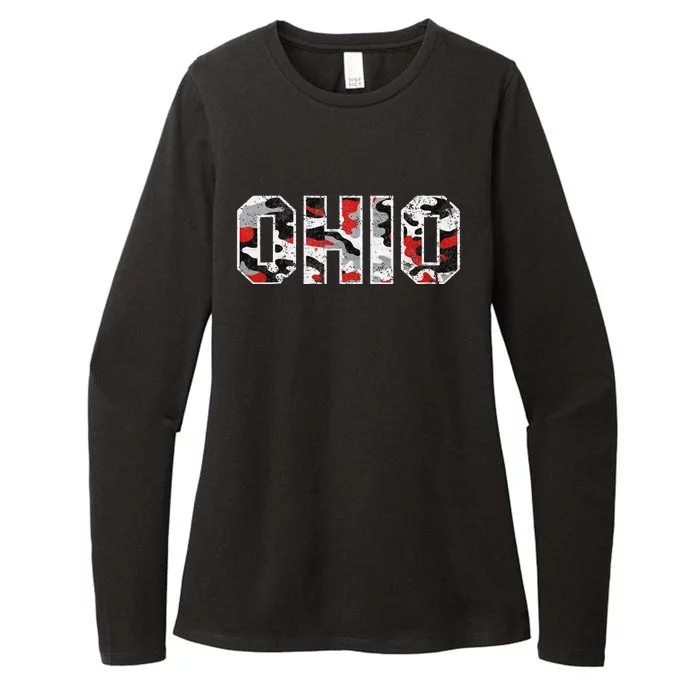 State Of Ohio Ohioan Trendy Distressed Camo Graphic Designs Womens CVC Long Sleeve Shirt