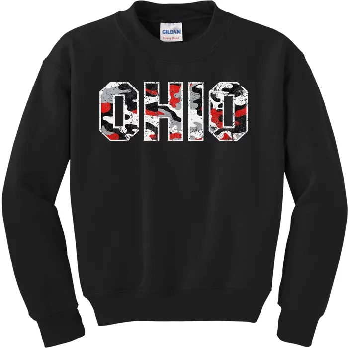 State Of Ohio Ohioan Trendy Distressed Camo Graphic Designs Kids Sweatshirt