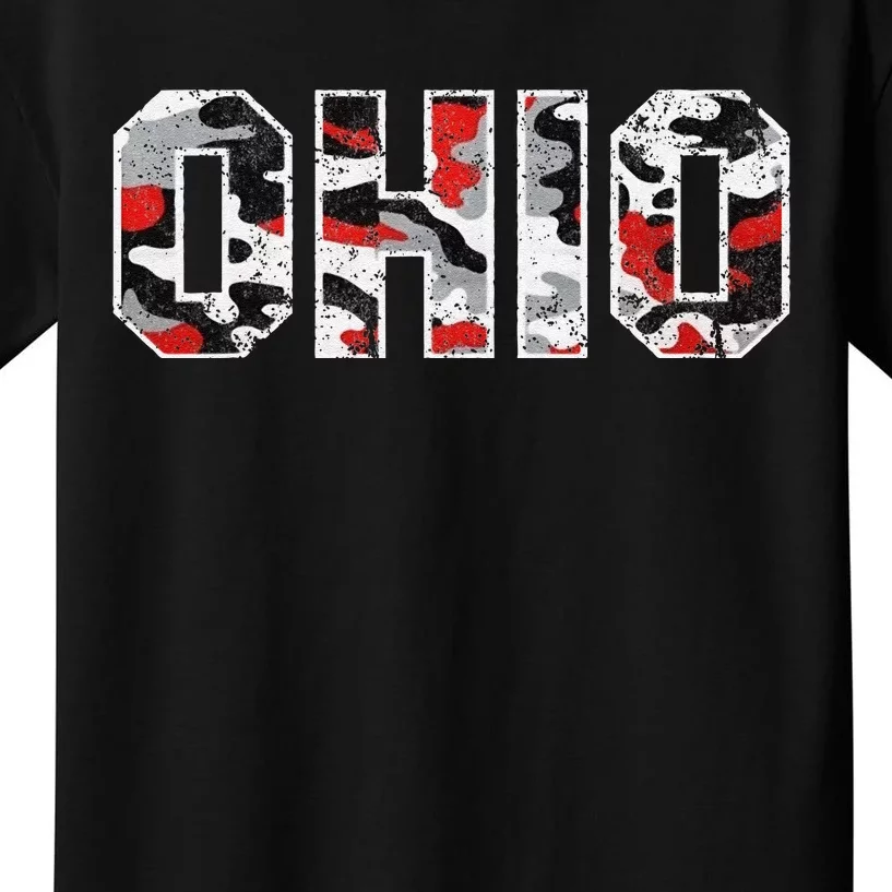 State Of Ohio Ohioan Trendy Distressed Camo Graphic Designs Kids T-Shirt